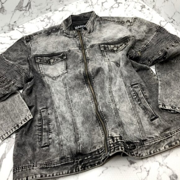 Men's Black Washed Fashion Denim Jacket NWT
